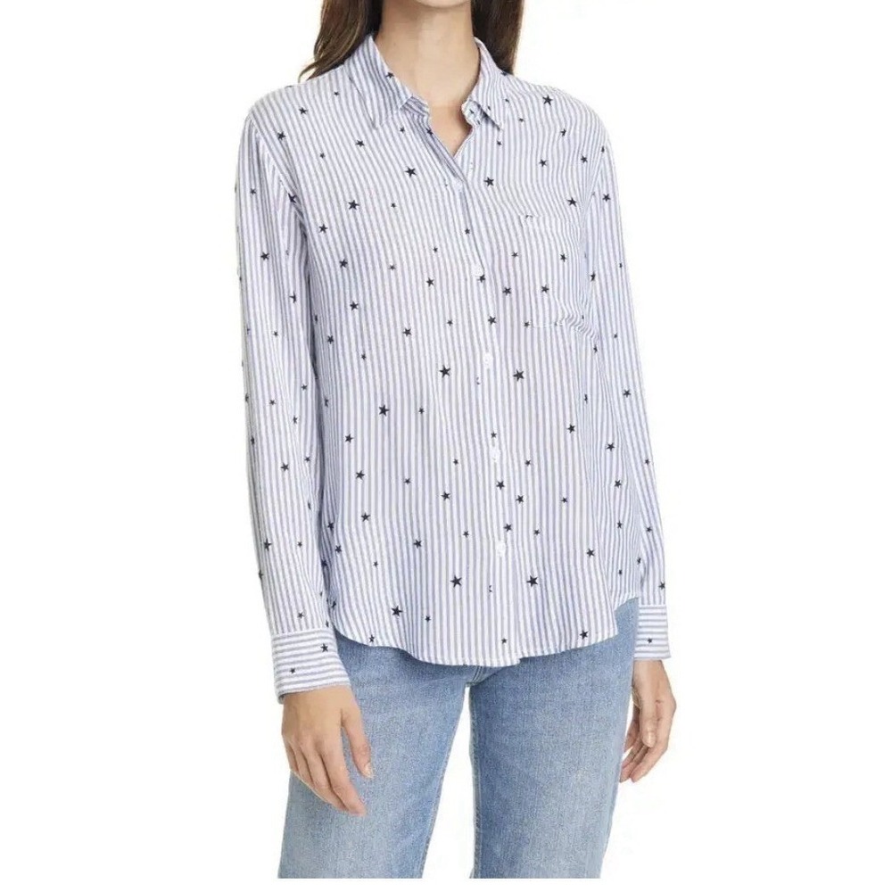 Rails Rocsi Button Down Womens Small Blue White Striped Star 508-629-436